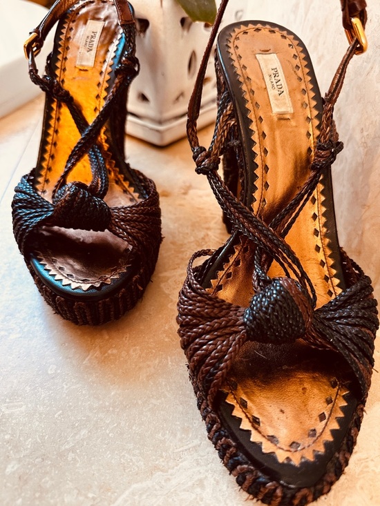 Prada Braided Raffia Slingback Heels - Picture 4 of 10